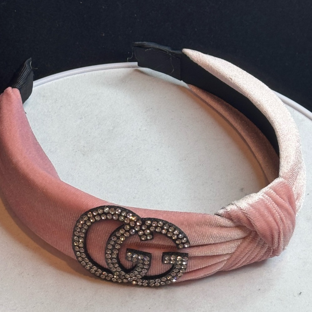 Pink Velvet Rhinestone Headband - Picture 5 of 11